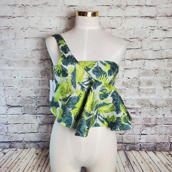 Roberta Reiner Uniqe Eclectic Palm Tree Jacquard Crop Top - Picture 1 of 7